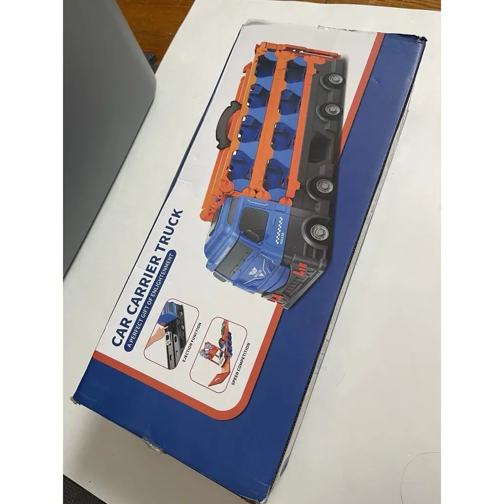 78 Inch Race Track Truck W/ 12 Metal Cars Foldable Carrier Toy Transport Vehicle